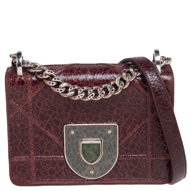 Dior Burgundy Ceramic Effect Leather Diorama Club Shoulder Bag