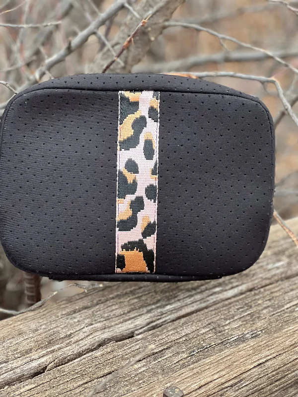 Cosmetic Bag - Black with Leopard Neoprene