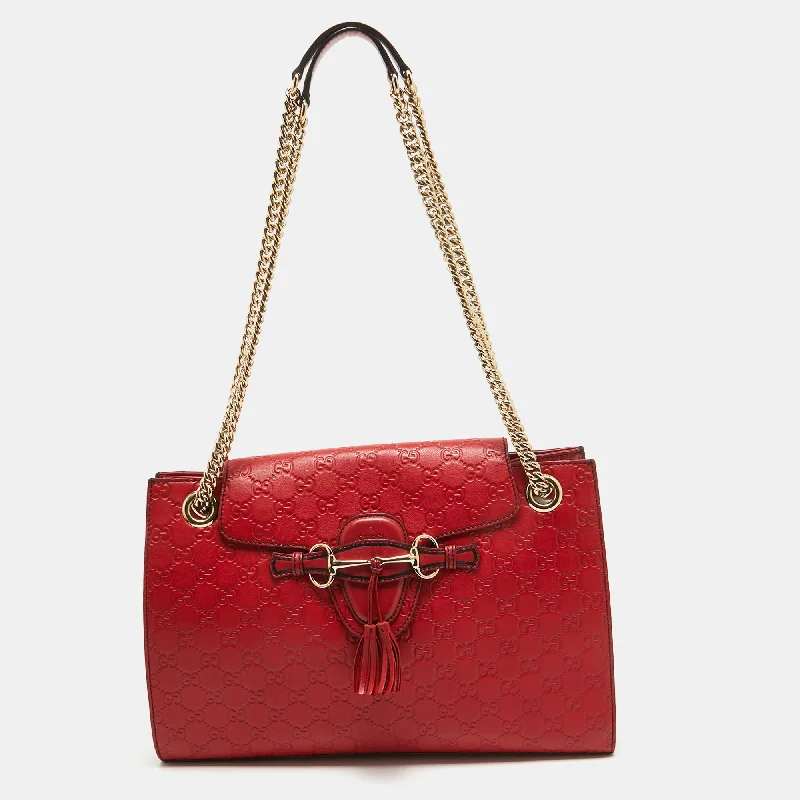 Gucci Red Guccissima Leather Large Emily Shoulder Bag..