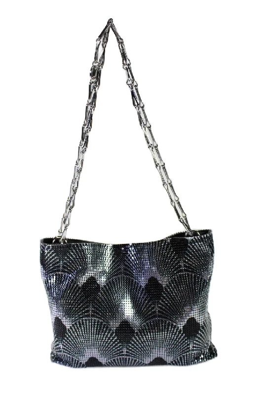 Paco Rabanne Womens Metallic Black Pixel Sunset Tower Chainmail Shoulder Bag Handbag