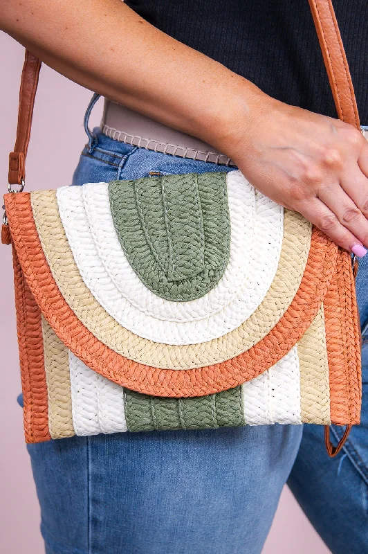 Leading Lady Olive/Multi Color Woven Bag - BAG1868OL