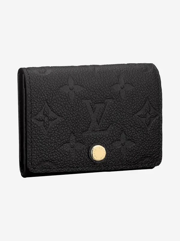 Business Card Holder Monogram Embossed Leather Black