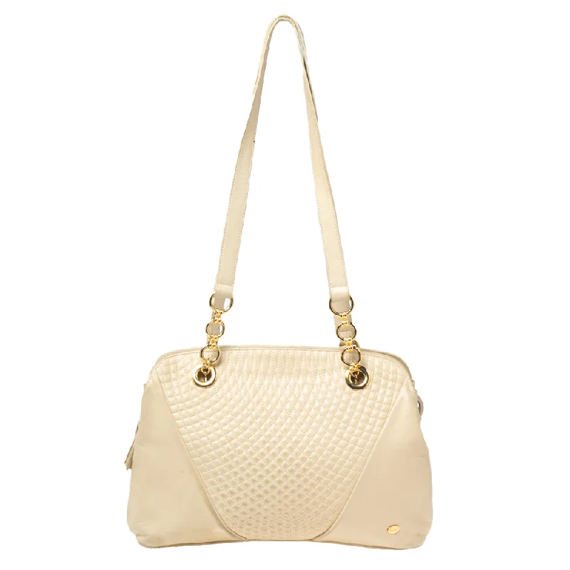 Bally Cream Quilted Leather Fringe Shoulder Bag