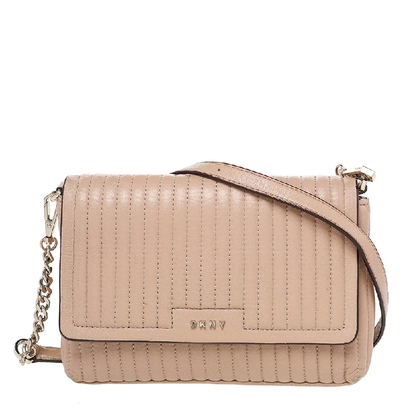 Dkny Beige Pinstripe Quilted Leather Gansevoort Flap Shoulder Bag