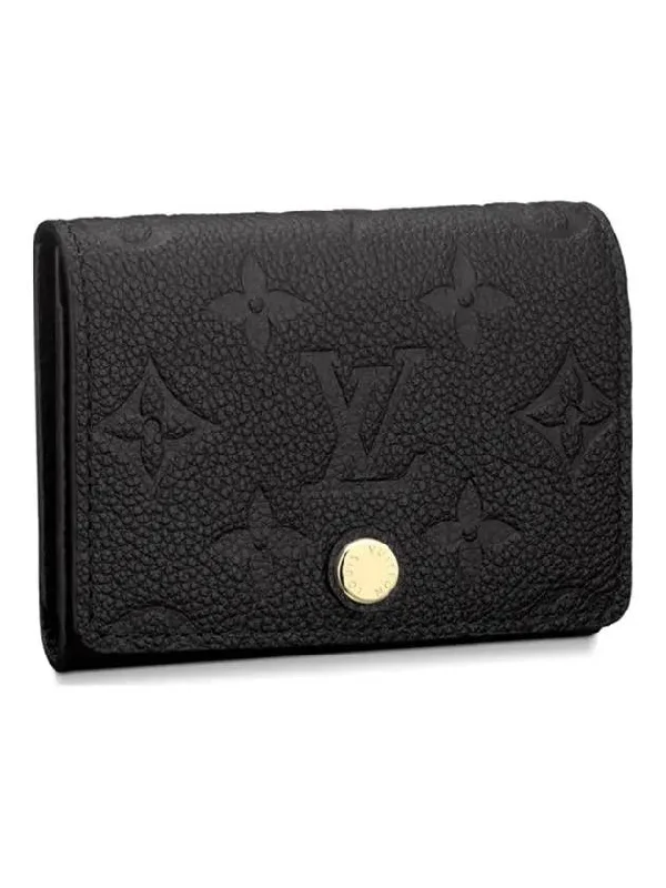 Business Card Holder Monogram Embossed Leather Black