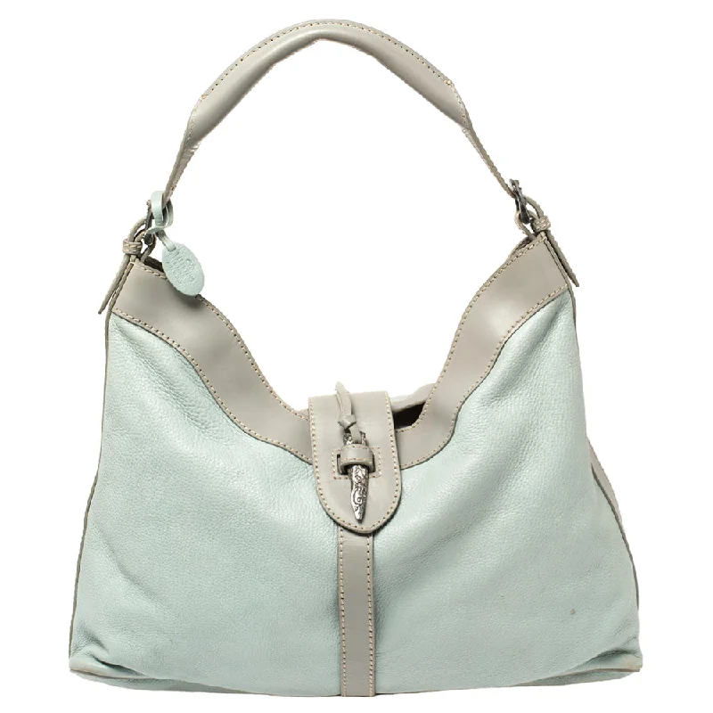 Valentino Mint /grey Grain Leather Metal Flap Hobo