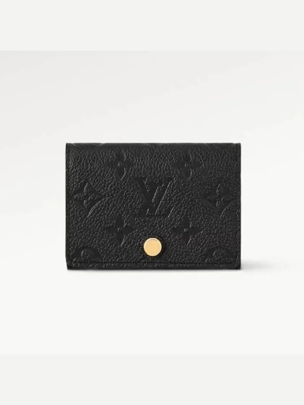 Business Card Holder Monogram Embossed Leather Black