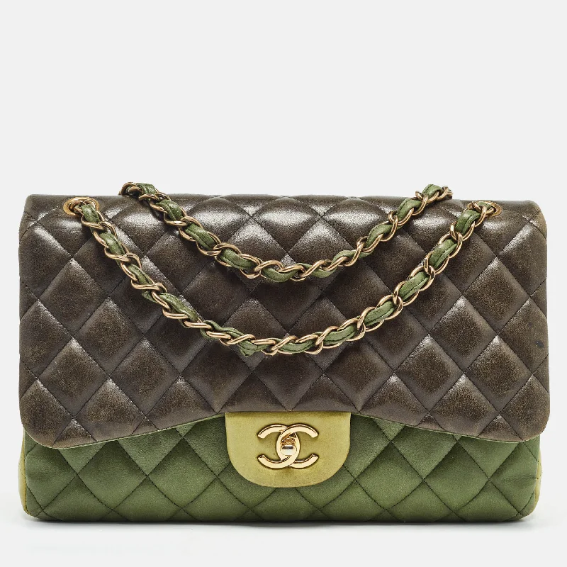 Chanel Tricolor Quilted Leather Jumbo Classic Double Flap Bag