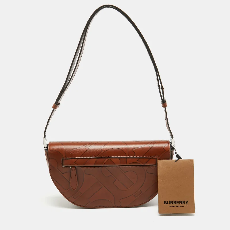 Burberry Brown Tb Embossed Leather Small Olympia Shoulder Bag