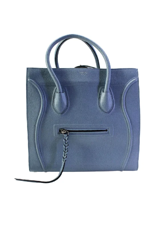 Celine Womens Double Handle Pocket Front Phantom Luggage Tote Handbag Blue