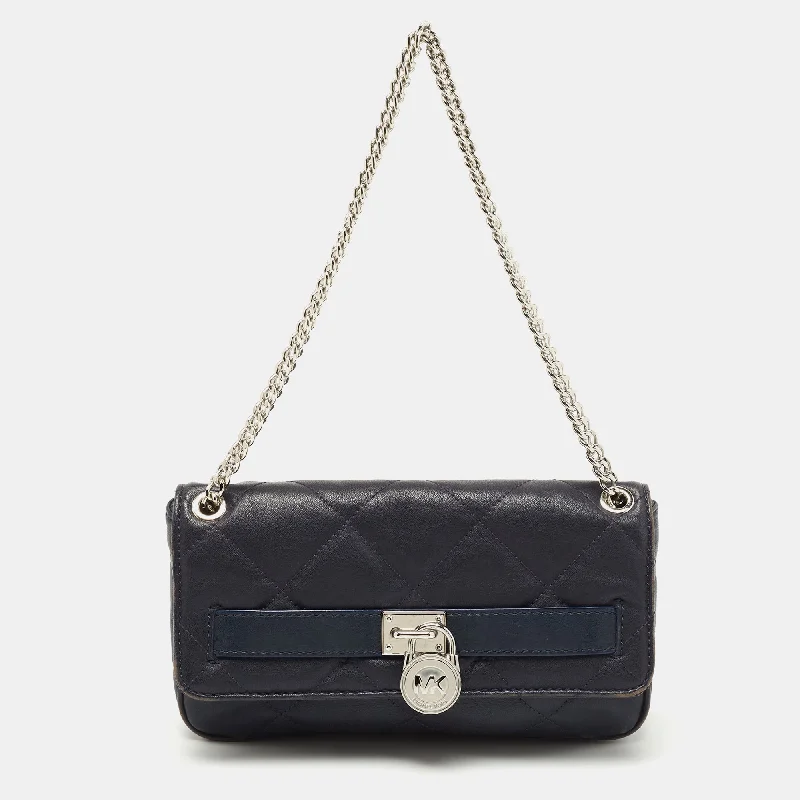 Michael Kors Navy Quilted Leather Hamilton Chain Shoulder Bag