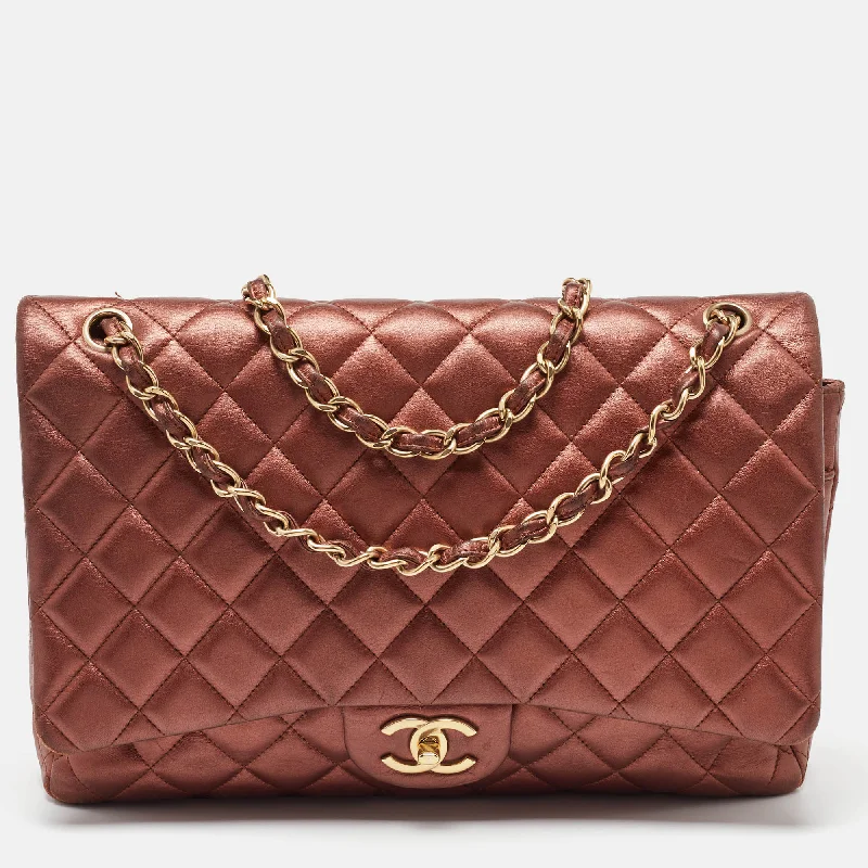 Chanel Copper Quilted Leather Maxi Classic Double Flap Bag..