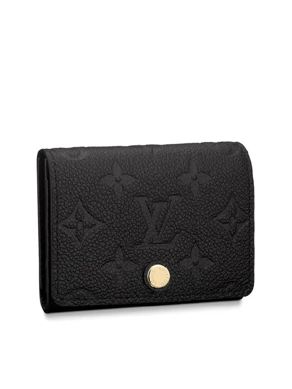 Business Card Holder Monogram Embossed Leather Black