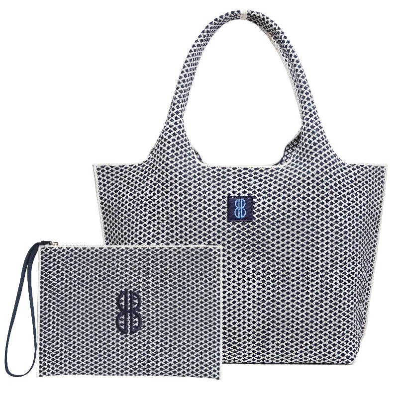 Large - Navy Diamond tote with pouch