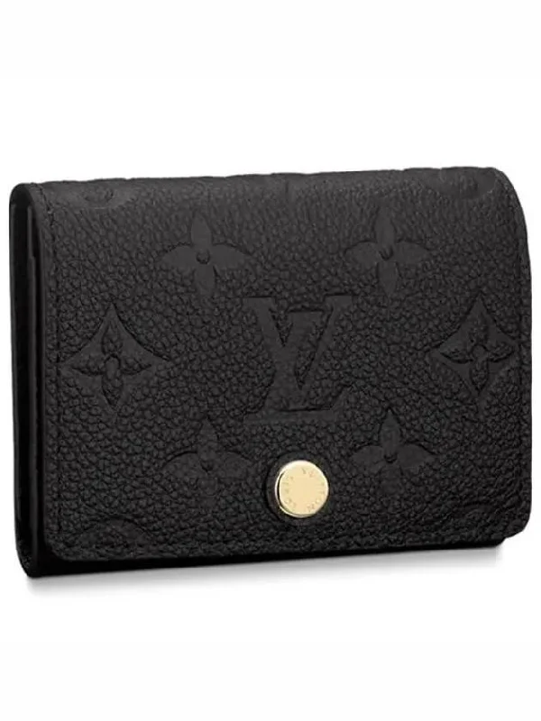 Business Card Holder Monogram Embossed Leather Black