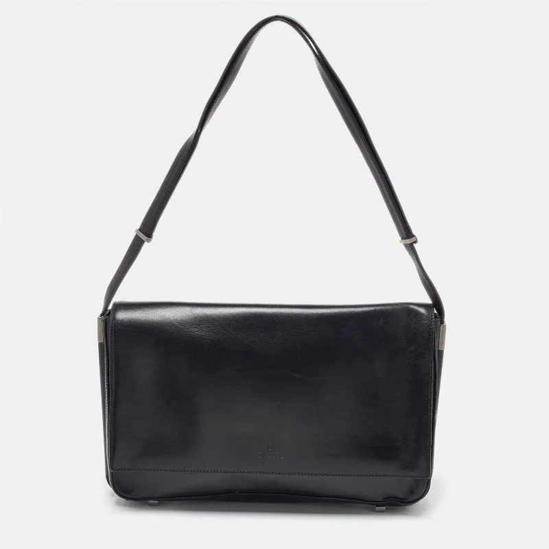 Gucci Black Leather Flap Shoulder Bag