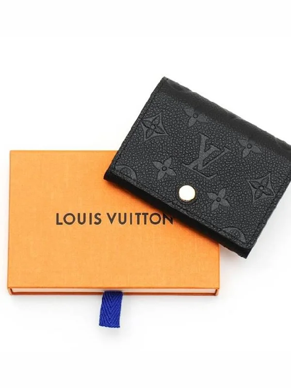 Business Card Holder Monogram Embossed Leather Black