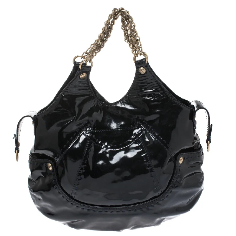 Versace  Stitches Patent Leather Chain Shoulder Bag