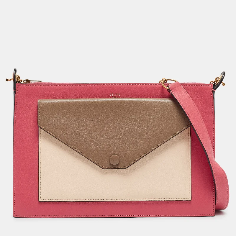 Celine Tricolor Leather Pocket Envelope Shoulder Bag