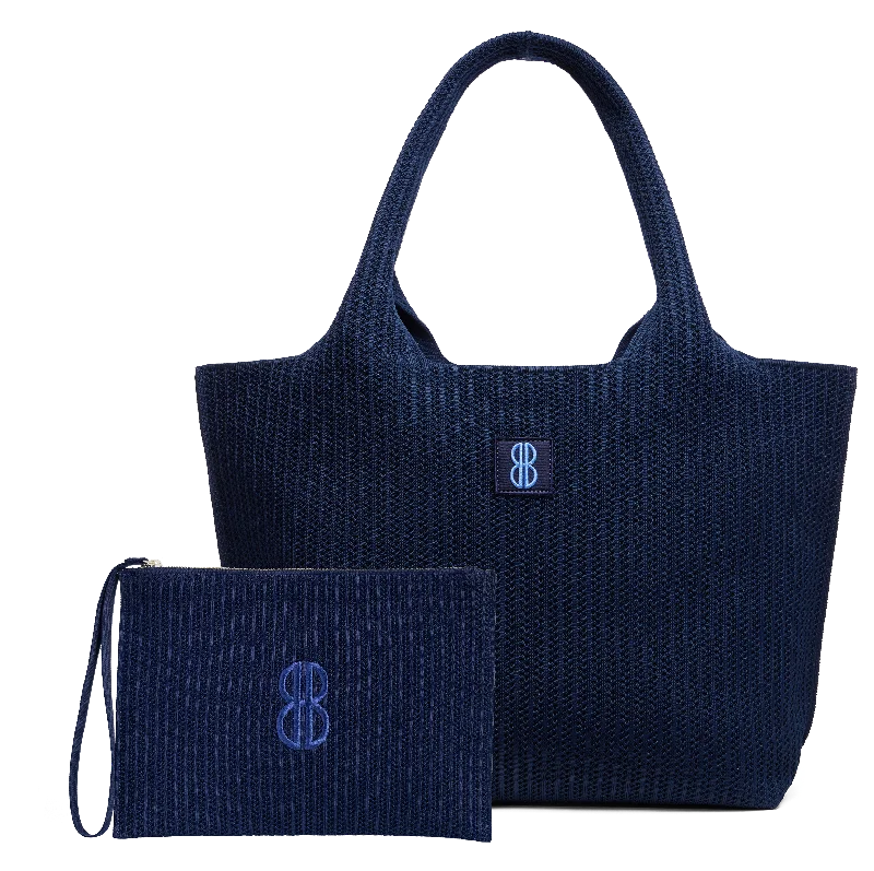 large - Navy Stripe tote with pouch