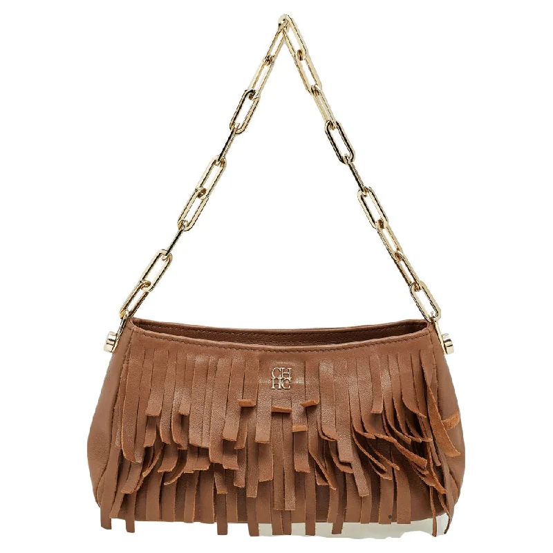 Carolina Hererra Leather Fringe Chain Shoulder Bag