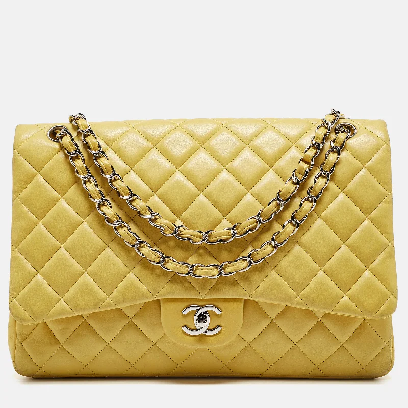 Chanel Yellow Quilted Leather Maxi Classic Single Flap Bag..