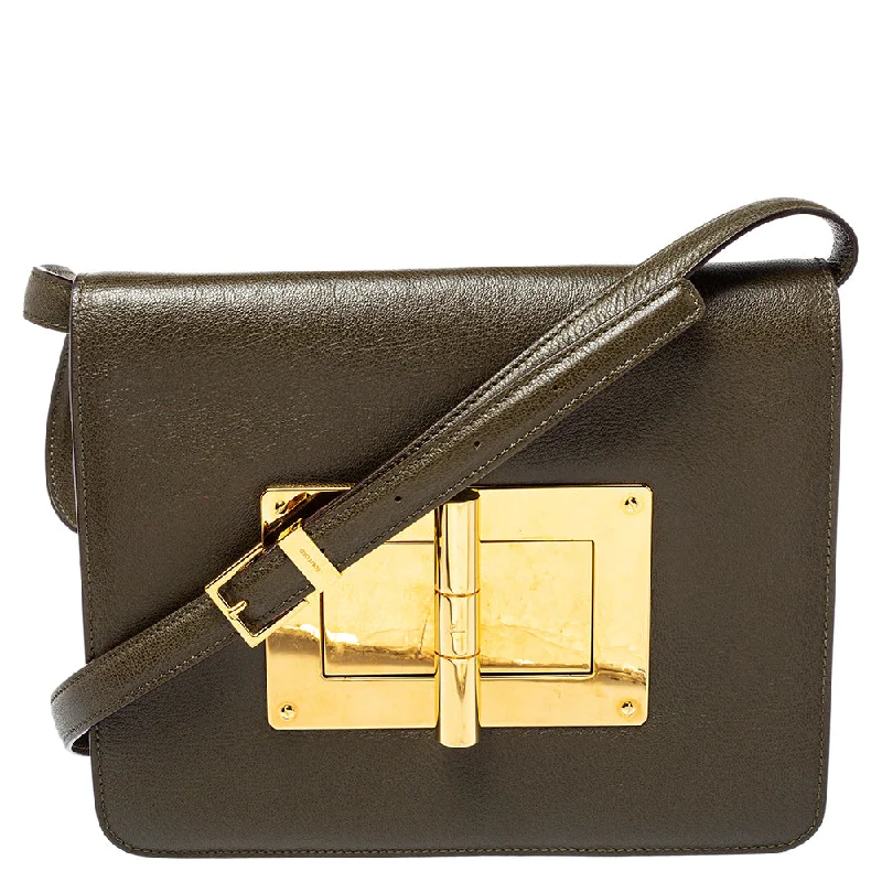 Tom Ford Olive Leather Large Natalia Shoulder Bag