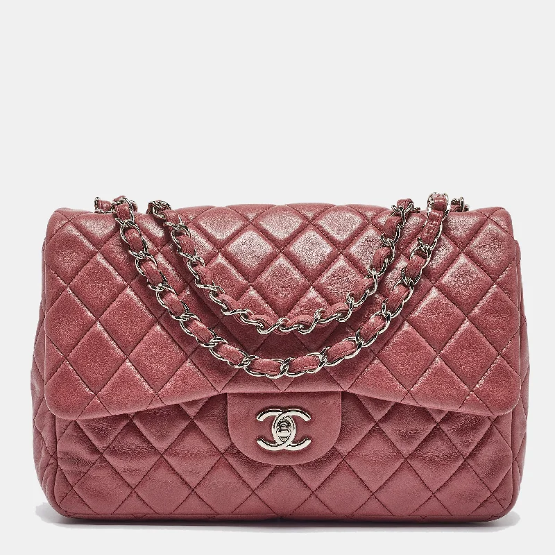 Chanel Pink Quilted Leather Jumbo Classic Single Flap Bag..