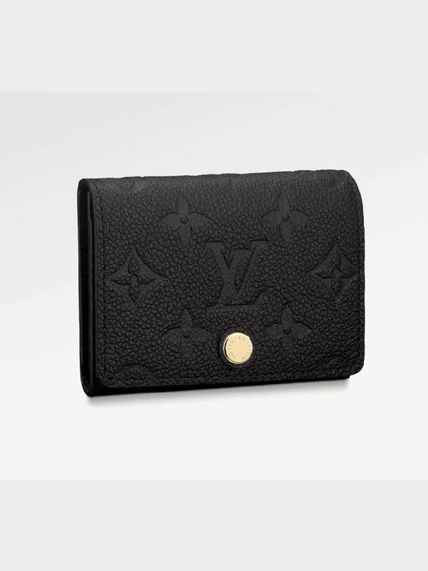 Business Card Holder Monogram Embossed Leather Black