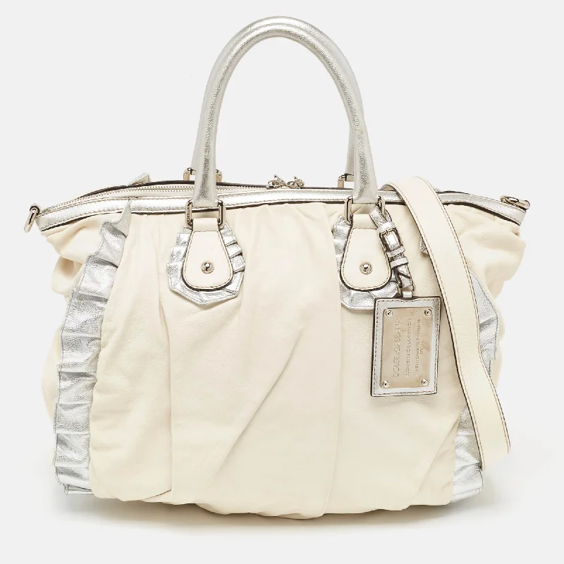 Dolce & Gabbana White Leather Miss Rouche Shoulder Bag