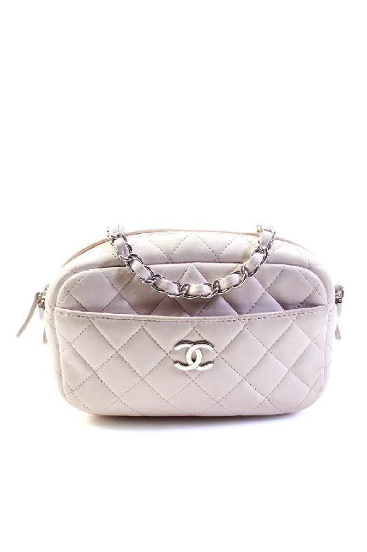 Chanel Womens Quilted Lambskin Mini Classic Camera Case Bag Handbag Light Pink