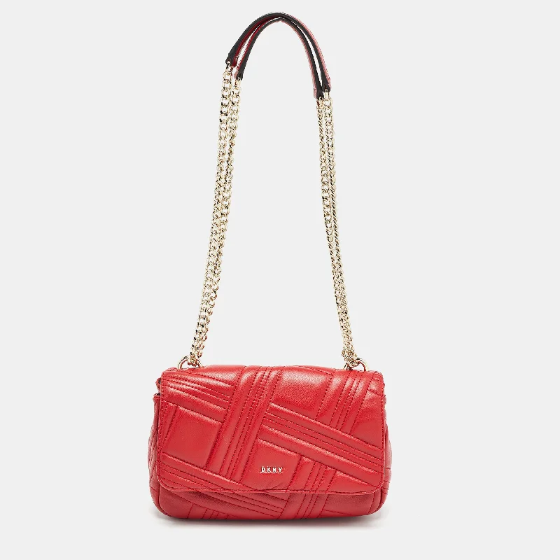 Dkny Red Quilted Leather Allen Flap Shoulder Bag