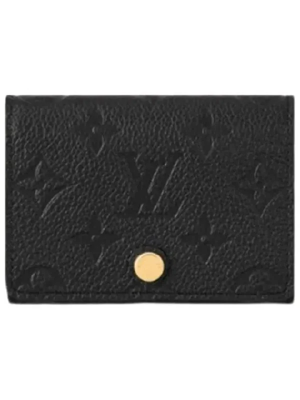 Business Card Holder Monogram Embossed Leather Black