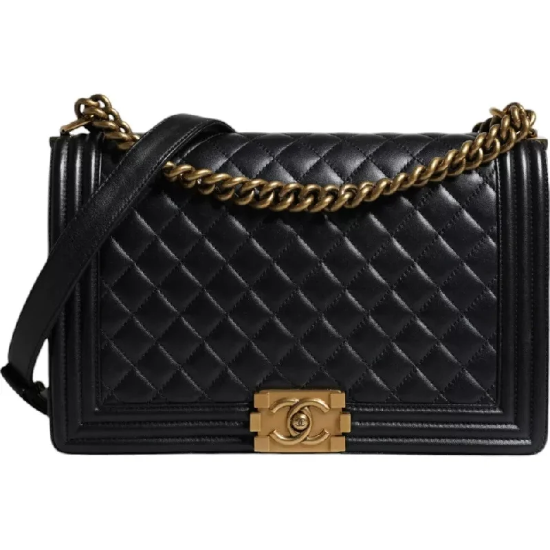 Chanel  Large Lambskin Double Chain  Leather Shoulder Women's Bag