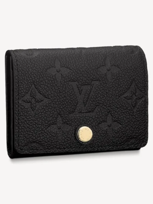 Business Card Holder Monogram Embossed Leather Black