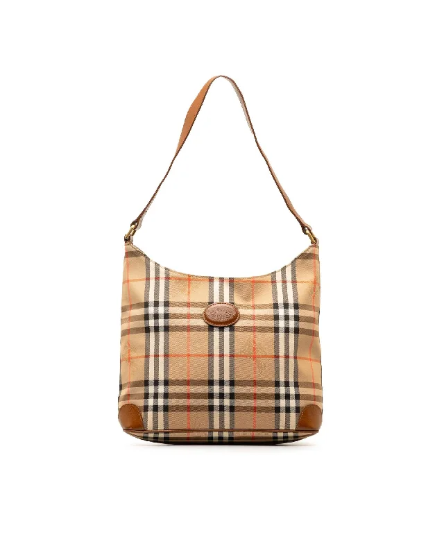 Canvas and Leather Shoulder Bag with Top Zipper and Interior Pockets