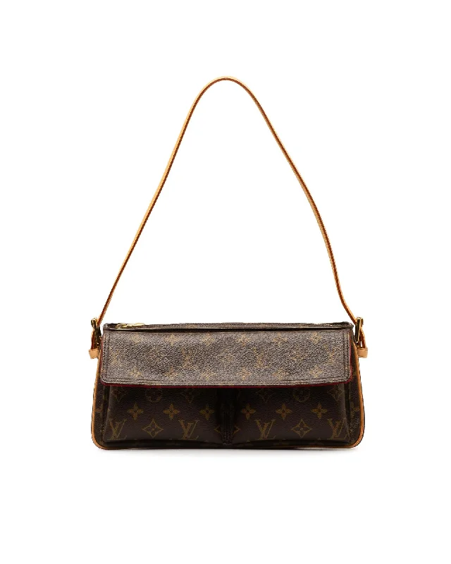 Monogram Canvas Shoulder Bag with Flap Pockets