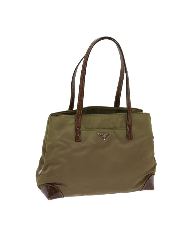 Khaki Nylon Shoulder Bag with Padlock and Guarantee Card