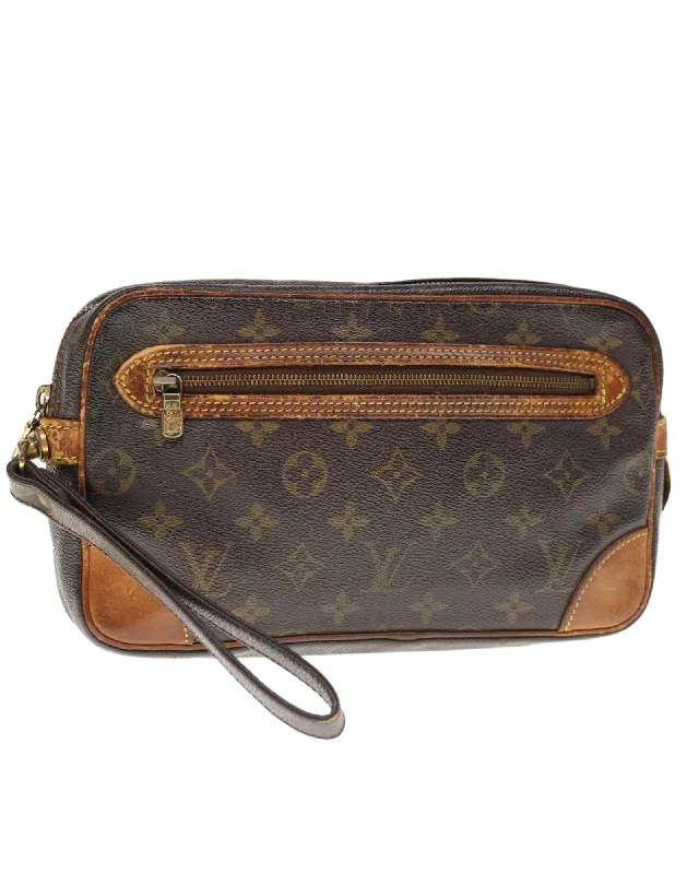 Authentic Louis Vuitton Monogram Clutch Bag with Dragonne Strap