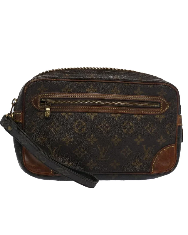 Monogram Canvas Clutch Bag with Dragonne Strap and Zipper Closure