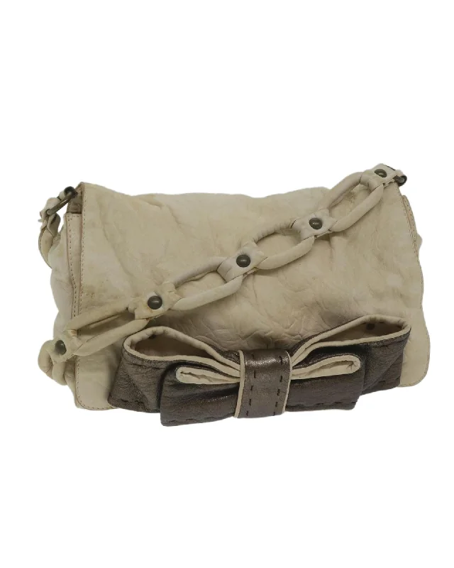 Beige Leather Shoulder Bag with 30cm Drop - Italian Made Rank C