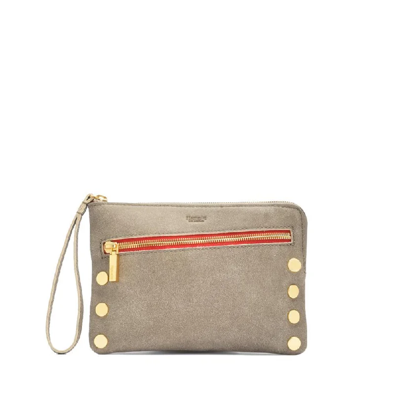 Nash Small Clutch Pewter with Gold and Red Zipper