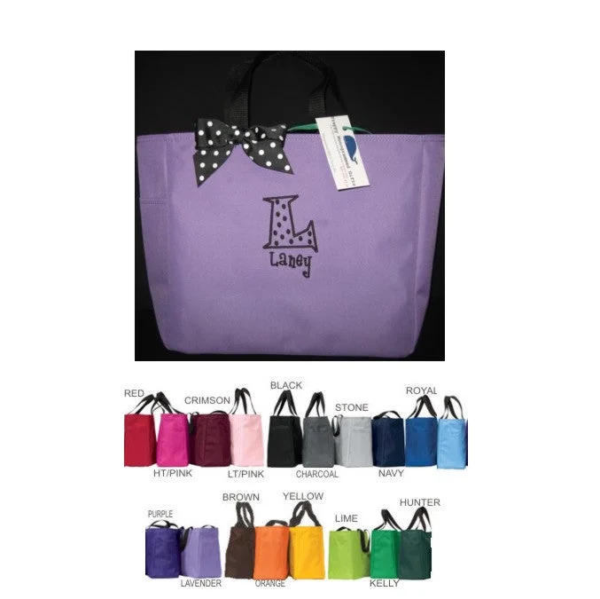 Monogrammed Bags With Polka Dot Ribbon Bow and Polka Dot Letter