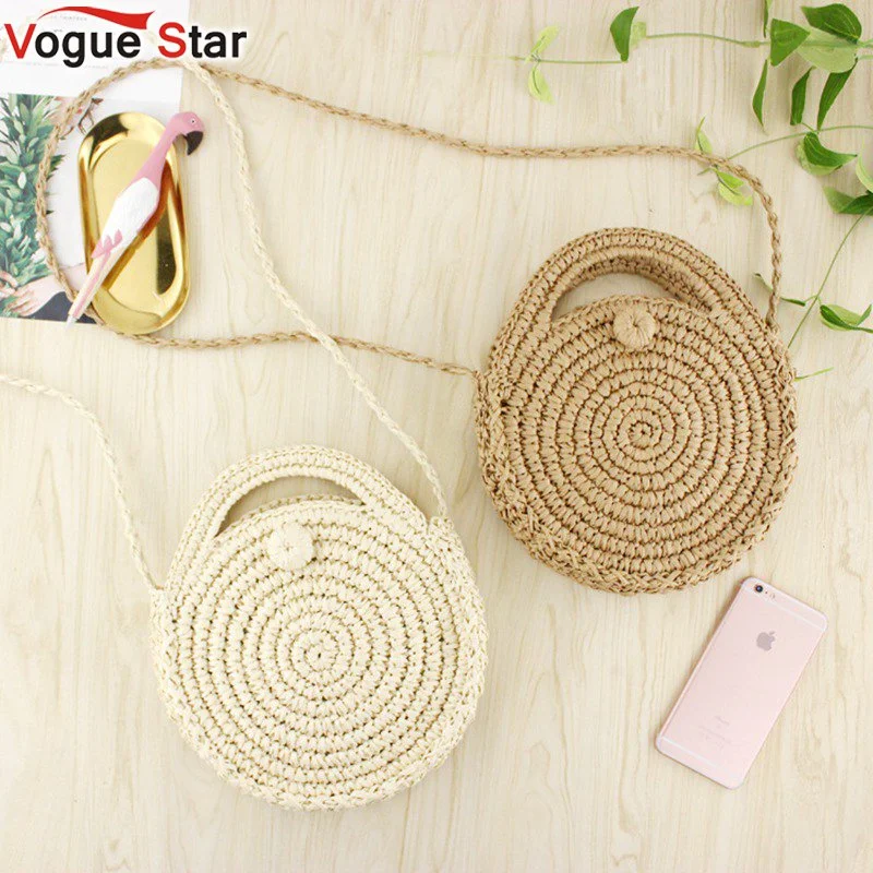 2018 New Round Straw Beach Bag Summer mini Vintage Handmade Crossbody Bag Girls Circle Rattan bag Small Bohemian Shoulder bag