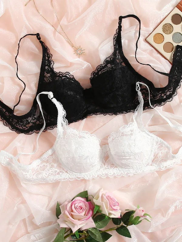 2pack Floral Lace Underwire Bra Set Lingerie