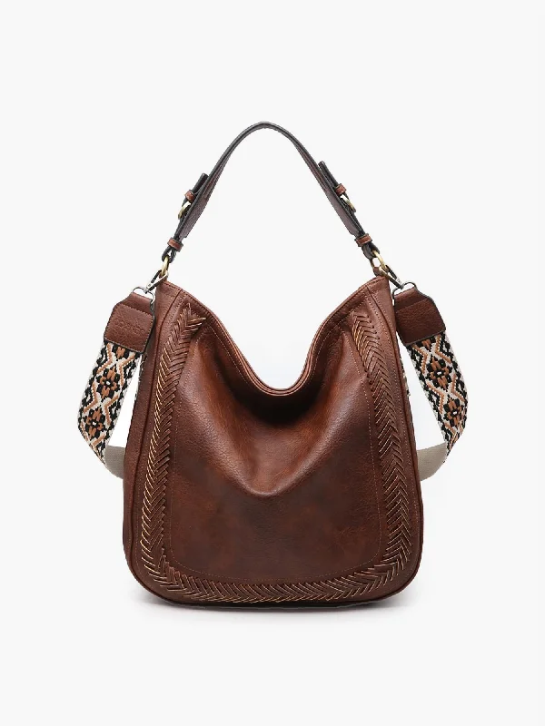 Aris Whipstitch Hobo Crossbody Bag With Guitar Strap In Rust Brown