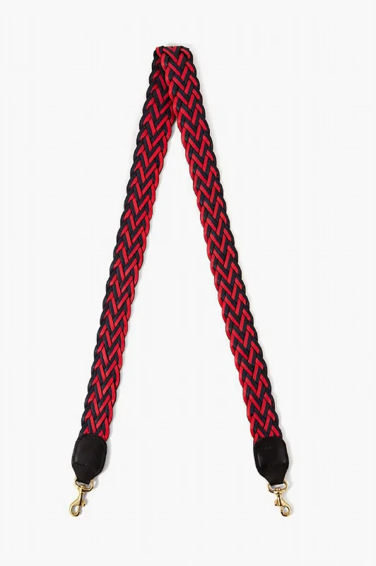 Belted Braided Webbing Crossbody Strap In Red/navy