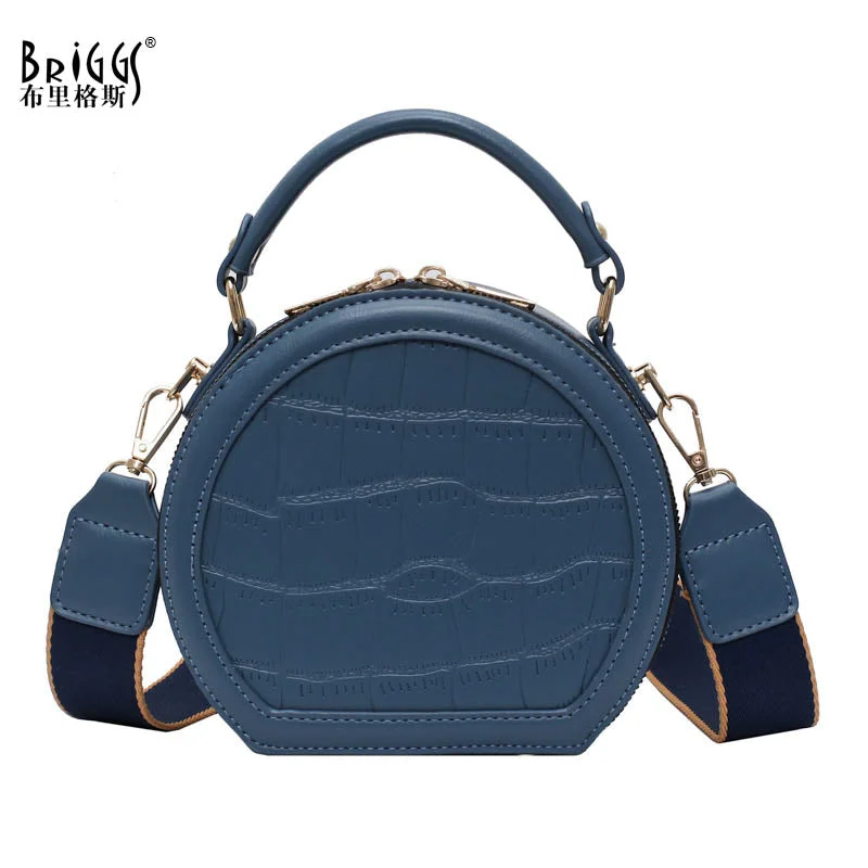 BRIGGS Crocodile Pattern Women Messenger Bags PU Leather Female Messenger Bags Small Lady Circular Tote Bag Round Girl Handbag