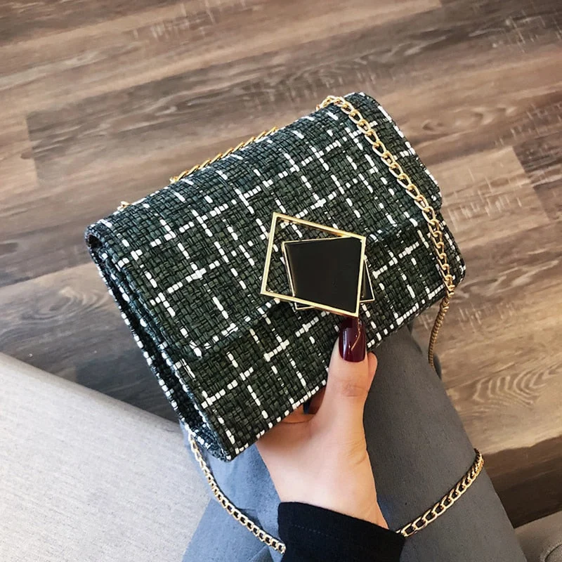 Chain Plaid Cross Body Bag For Women 2019 Fashion Messenger Bags Simple Wool Hasp Small Shoulder Bag Women Flap Bags Handbag