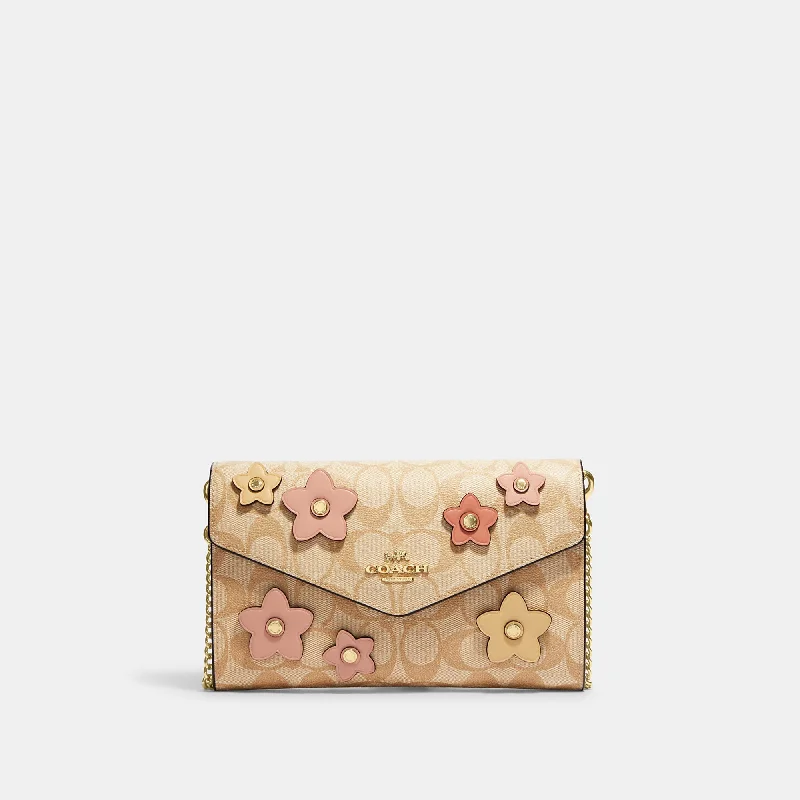 Coach Outlet Envelope Clutch Crossbody In Signature Canvas With Floral Applique